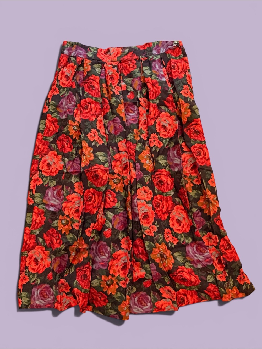 VINTAGE Jones New York Floral Pleated A-Line Skirt in Red and Purple Size 12
